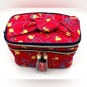 Estee Lauder Red Cosmetic Travel Case with Gold Zippers and Tassels